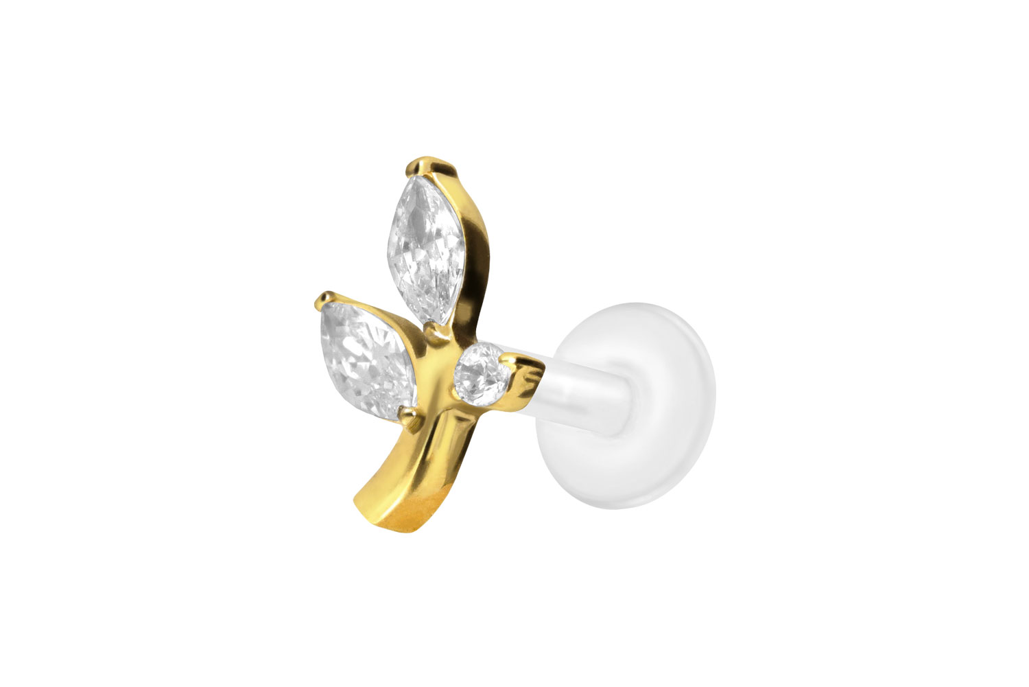 PTFE Labret Piercing mit Innengewinde + Titan-Aufsatz KRISTALLZWEIG